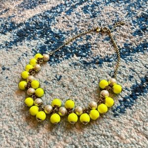 J Crew neon yellow and faux pearl statement necklace